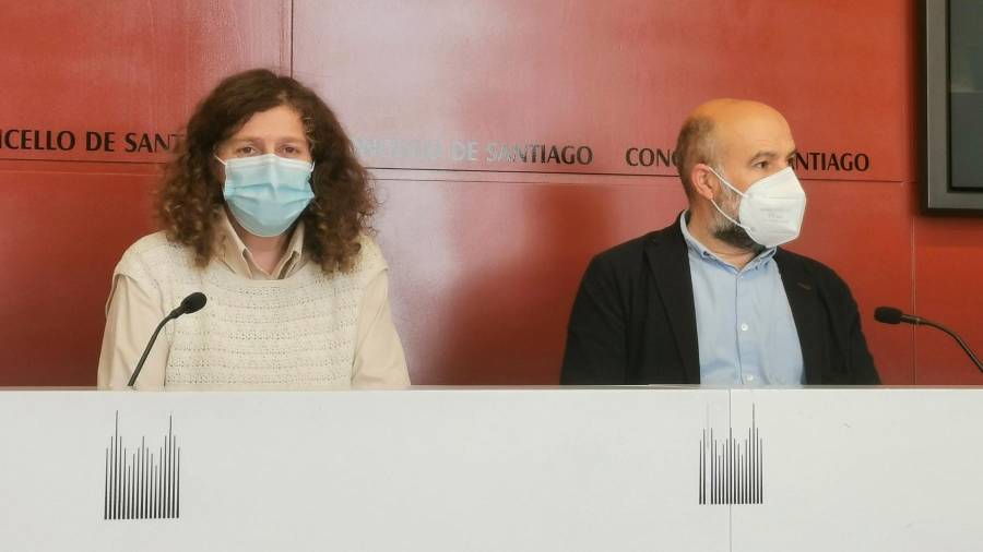 Goretti Sanmartín y Néstor Rego durante la comparecencia ante la prensa. Foto: Europa Press