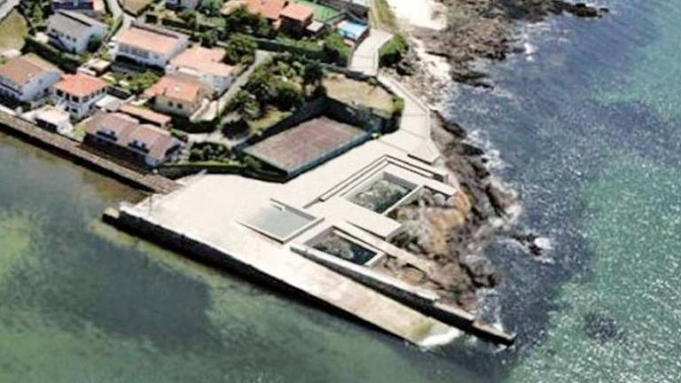 BOCETO. Fotomontaje del complejo de piscinas que el Concello quiere hacer en Punta Cabalo. Foto: C. O Son 