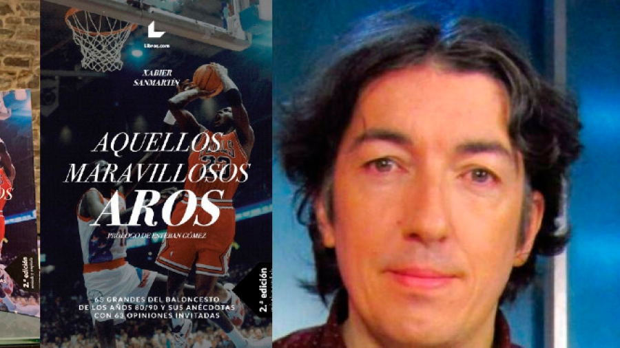 baloncesto Ejemplares de ‘Aquellos maravillosos aros’ y su autor, Xabier Sanmartín.