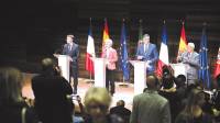 en alicante. Macron (i),Von der Leyen, Sánchez y Costa en IX Cumbre Euromediterránea EU-MED9. Foto: E.P..