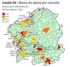 Diez concellos gallegos están en alerta roja por covid
