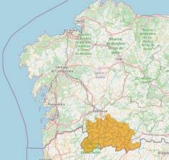 En la imagen, destaca en amarillo, la zona de la provincia de Ourense que se encuentra en alerta naranja por bajas temperaturas. FOTO: AXEGA