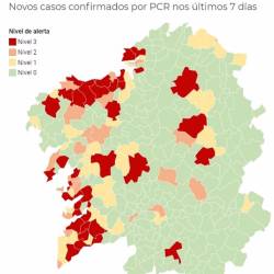 17/11/2020 Mapa de Galicia por la incidencia del coronavirus por municipios, a 17 de noviembre de 2020. CONSELLERÍA DE SANIDADE