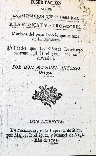 Disertación de Manuel Alonso Ortega. Portada. 1791.