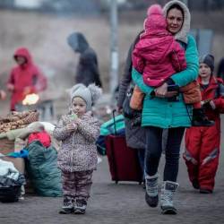 Refugiados ucranianos en una foto de archivo