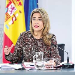 la ministra de Transportes, Movilidad y Agenda Urbana, Raquel Sánchez, en una rueda de prensa este martes. Foto: E.P. 