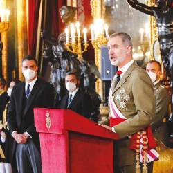 Discurso de Felipe VI durante los actos celebrados ayer con motivo de la Pascua Militar desarrollada en Madrid. Foto: EP