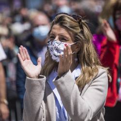 La vicepresidenta tercera del Gobierno y ministra de Trabajo y Economía Social, Yolanda Díaz, a la llegada a la manifestación del 1 de Mayo, en Madrid. EUROPA PRESS