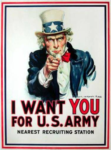 1917. El autor de uno de los carteles más conocidos de la historia fue J.M. Flagg quien utilizó su propio rostro como modelo para el Tío Sam. Este póster se utilizó para reclutar soldados para la Primera y Segunda Guerra Mundial. (Fuente, www.xerox.com)