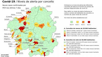 16/10/2020 Mapa de municipios afectados por covid-19 de este viernes