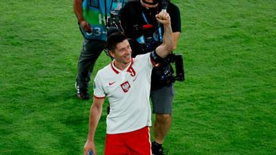 Lewandowski celebra el empate contra España. Foto: AFP7 Europa Press