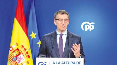 Balance anual. El presidente del Partido Popular, Alberto Núñez Feijóo, durante su intervención en la jornada de ayer. Foto: Europa Press
