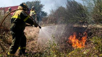 incendios. Brigadistas apagando un fuego en los alrededores de la capital gallega. Foto: C. G.