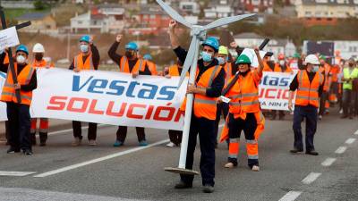 Una de las protestas de los trabajadores de Vestas. Foto: Efe