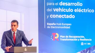 Pedro Sánchez ayer durante la presentación del plan de vehículo eléctrico. Foto: Europa Press