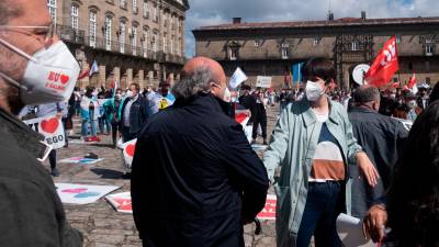 A portavoz nacional do BNG, Ana Pontón, durante a concentración na Praza do Obradoiro, a 17 de mayo de 2021, en Santiago de Compostela / César Arxina / Europa Press 17/05/2021