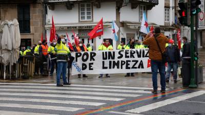 Manifestación en febreiro dos traballadores da limpeza. Foto: Antonio Hernández