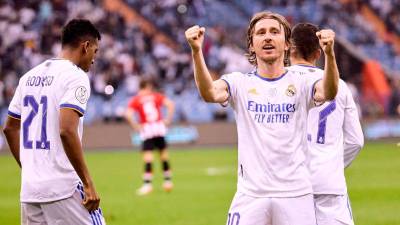 El madridista Luka Modric celebra su gol en la final de la Supercopa. Foto: RFEF