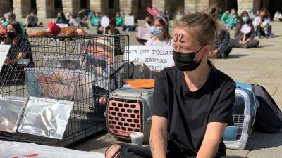 Los asistentes se pintaron números en la frente como apoyo a los animales torturados. Fotografía: Javier Rosende
