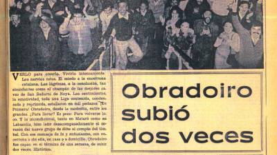 1982. Primera página de la sección de deportes de El Correo Gallego en la que se anuncia el ascenso a primera del Obradoiro. (Fuente, El Correo Gallego).