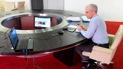 Francisco Conde na videoconferencia con EGA. Foto: X. Crespo