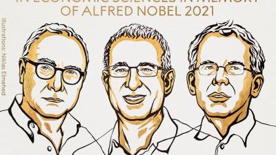 Retratos proporcionados por la Academia Sueca de los ganadores del Premio Nobel de Economía, David Card, a la izquierda, Joshua Angrist y Guido Imbens. Foto: ECG