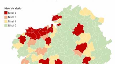 16/11/2020 Mapa de Galicia con la incidencia del coronavirus por municipios, a lunes 16 de noviembre de 2020. CONSELLERÍA DE SANIDADE