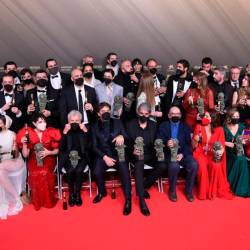 Foto de familia de los premiados en la la 36ª gala de los Premios Goya, en febrero de 2022. EP