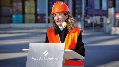 La ministra de Transportes, Raquel Sánchez, en el puerto de Barcelona. Foto: David Zorrakino/E.P.