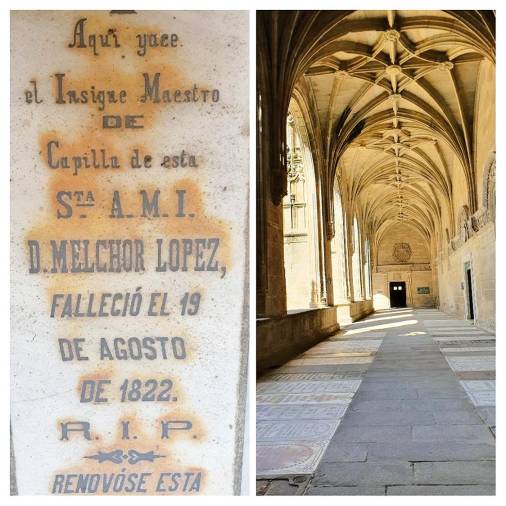 Lápida de la tumba de M. López en el claustro de Catedral de Santiago. Foto: A. P.