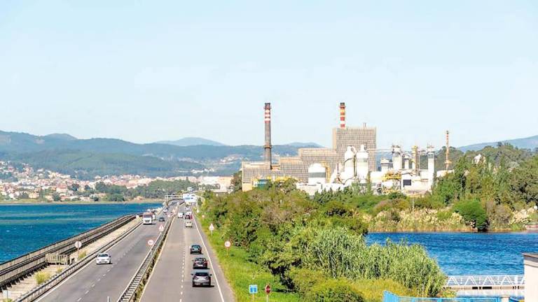 la fábrica de celulosa de Ence, en Lourizán, pegada a la ría de Pontevedra. Foto: Gallego