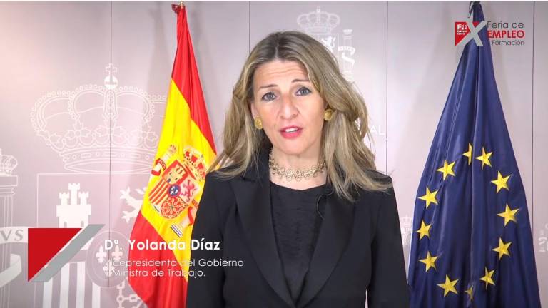 La ferrolana vicepresidenta tercera del Gobierno y ministra de Trabajo, Yolanda Díaz, en la apertura virtual de la feria de empleo. Foto: IFFE