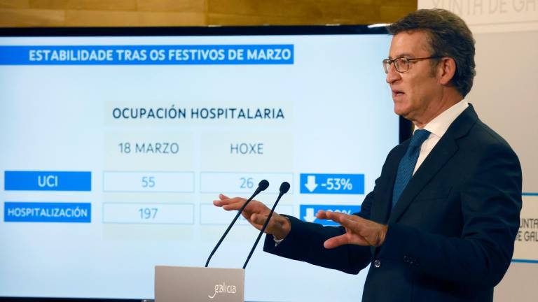 Alivio. El presidente de la Xunta, Alberto Núñez Feijóo, informa en rueda de prensa de las medidas contra el COVID tratadas en el comité clínico. Foto: Lavandeira Jr. 