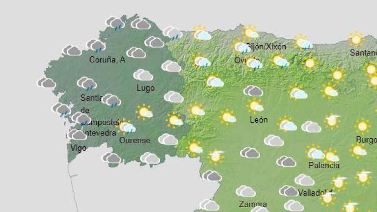 En Galicia el cielo estará nuboso o cubierto tendiendo a intervalos de nubes altas al final del día en el suroeste