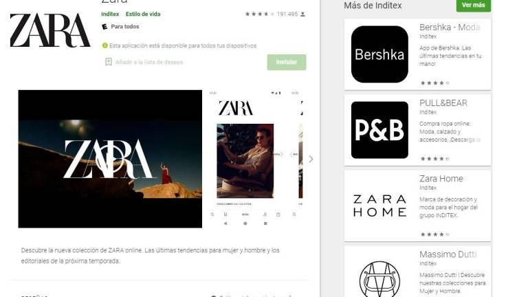 Vista de varias aplicaciones para dispositivos móviles Android de Zara en Google Play. Foto: J. C.