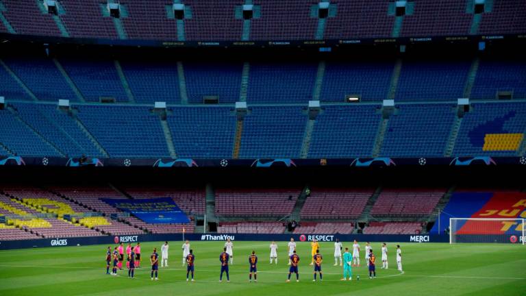 Imagen del partido del Barcelona en el Camp Nou ante el Nápoles sin público. Foto: Reuters