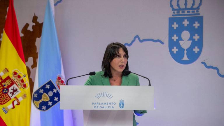 La conselleira María Jesús Lorenzana en una rueda de prensa en el Parlamento de Galicia.