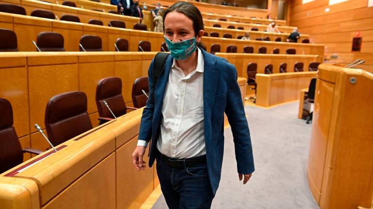 en busca de autocrítica. Pablo Iglesias, ayer, en la sesión de control del Senado. Foto: Fernando Villar / EFE