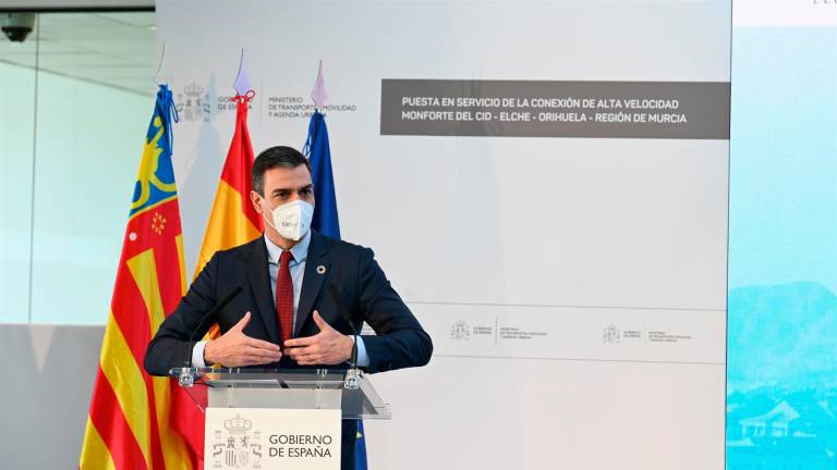 El presidente del Gobierno, Pedro Sánchez, inaugura el tramo de Alta Velocidad Monforte del Cid-Elche-Orihuela-Región de Murcia. MONCLOA