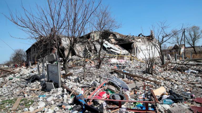 15 de abril de 2022, Ucrania, Chernihiv: Una visión general de la destrucción causada por las tropas rusas en Chernihiv, al norte de Ucrania. Foto: -/Ukrinform/dpa 15/04/2022