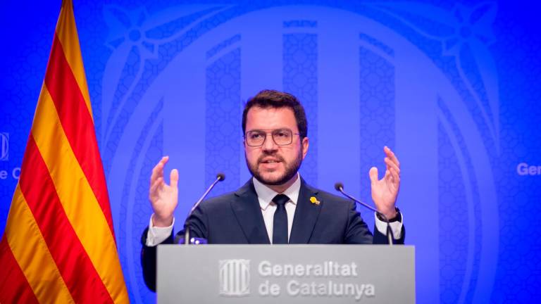 El presidente de la Generalitat catalana, Pere Aragonès, en rueda de prensa. Foto: E.P.
