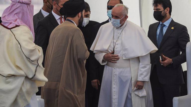 El papa Francisco en el encuentro interreligioso en Ur (Irak). FOTO: Ameer Al Mohammedaw/dpa