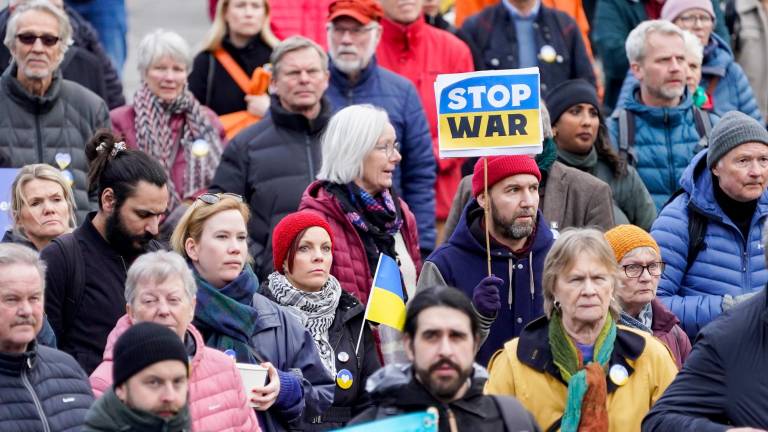 manifestación en contra de la invasión de Rusia a Ucrania, este martes en Oslo (Noruega). Foto: Torstein Bøe 