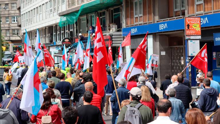 Manifestación en A Coruña contra el ERE en BBVA que coincidió con la huelga. Foto: CIG
