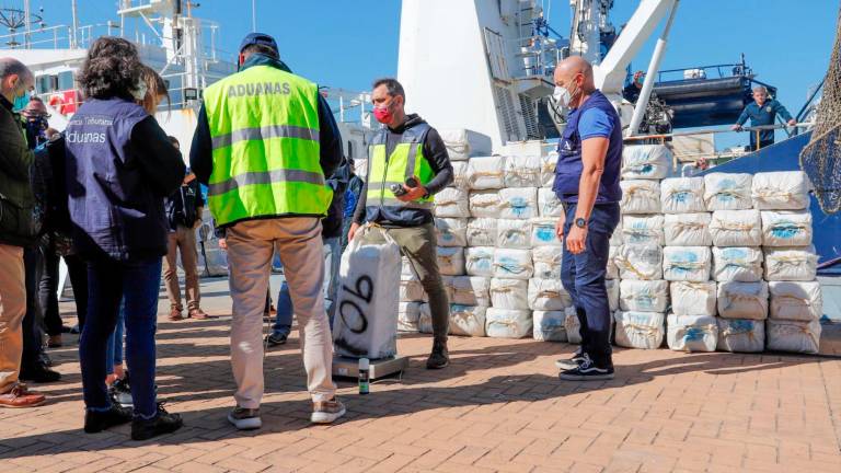 puerto de vigo. Cocaína incautada en el velero Goldwasser en octubre de 2021 Foto: E.P.