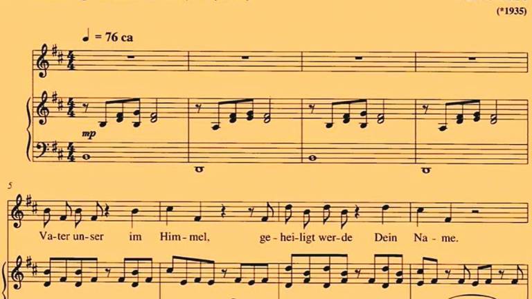 Partitura del ‘Vater Unser’ (Padrenuestro) de Pärt dedicada a Benedicto XVI. 2011
