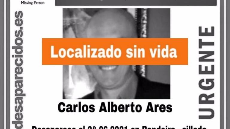 Cartel de SOS DESAPARECIDOS dando cuenta de la localización sin vida de Carlos Alberto Ares.