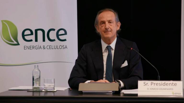El presidente y consejero delegado de Ence, Ignacio Colmenares, durante la junta de accionistas telemática. Foto: Captura