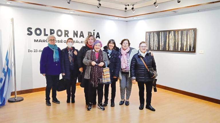 EXPOSICIÓN. Alumnas de Lingua e Cultura Galegas durante a súa visita á mostra. Foto: C.R.