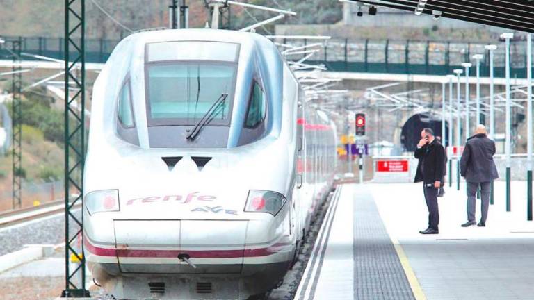 tren. Unos los convoyes de la línea de alta velocidad Madrid-Ourense en la estación de A Gudiña. Foto: Efe
